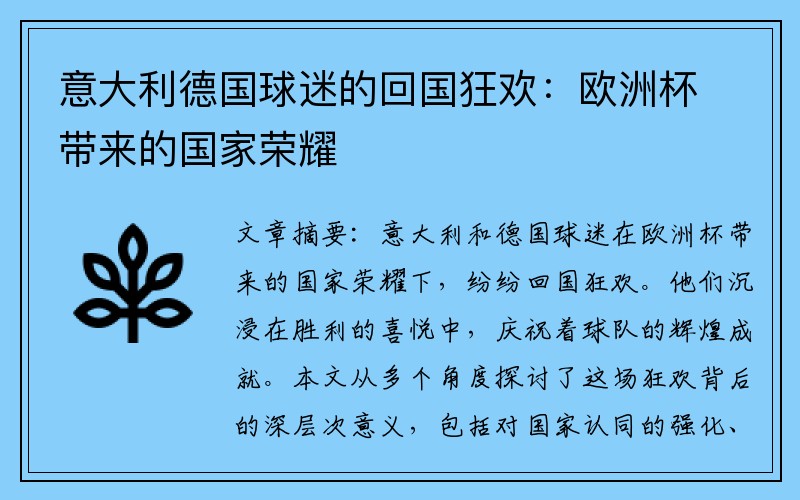 意大利德国球迷的回国狂欢：欧洲杯带来的国家荣耀